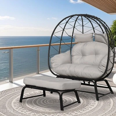 Silla Doble Huevo Exterior Sillas Patio con Otomana 680lbs Capacidad para 2 Personas Foto 1 de 4