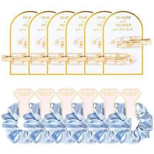 12Pcs Satin Silk Hair Scrunchies Soft Assorted Blue with Hair Clips Women Girls - Picture 1 of 8