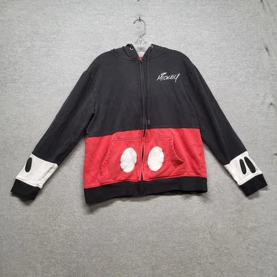 Disney Parks Women Hoodie M Black Mickey Embroidery Colorblock Fleece - Image 1 of 4