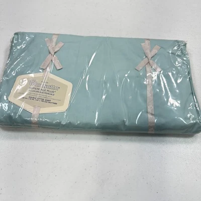 vintage wamsutta double fitted sheet solid blue ruffle edge blend percale mcm - Image 1 of 4