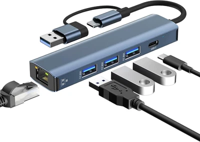 Di Rete USB 3.0 Tipo C a Gigabit Ethernet RJ45 LAN, 5 in 1 Usbc Rj45 Adattatore - Immagine 1 di 4