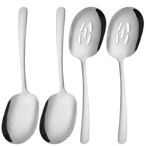 304 Stainless Steel Flatware Serving Utensils - Includes 2 Spoons and 2 Slott... - Picture 1 of 6