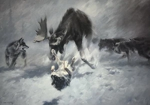 MANFRED SCHATZ ALCE TORO "DESAFIADO" FIRMADO Y NUMERADO 655/850. IMPRESIÓN ARTÍSTICA RARA - Imagen 1 de 4