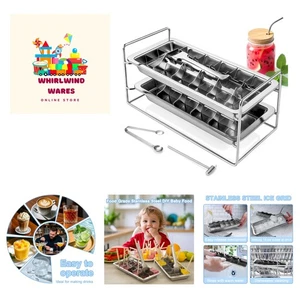 Vintage Stainless Steel Ice Cube Trays with Lever - 18 Molds for Bar & Kitchen - Picture 1 of 8