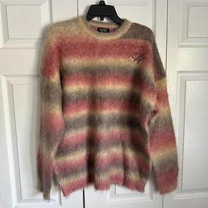 boohooMAN MAN Official Sweater Mens Small Pink Ombre Stripe Oversized Indie NWT - Picture 1 of 8