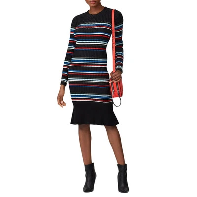 Vestido Parker Bruna tejido manga larga a rayas color bloqueado para mujer talla mediana Foto 1 de 4