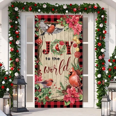 Cardinal Door Cover Joy to The World Christmas Door Decorations Red Bird Xmas... - Image 1 of 4
