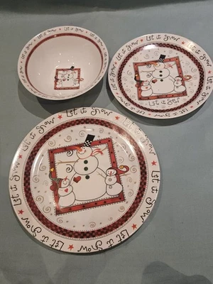 Premier 3 снеговиков Рождество керамический трио комплект обеденная тарелка боковая тарелка чаша GC - Изображение 1 из 4