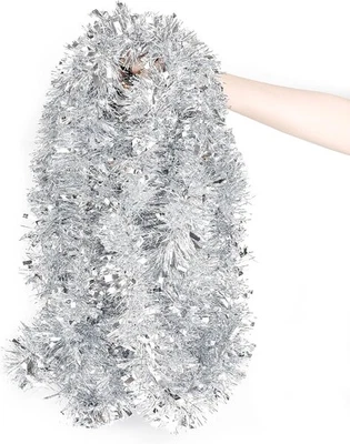 Ghirlanda Natalizia Argento 10 m Larghezza 9 cm Nastro per Decorazione Albero di - Immagine 1 di 4