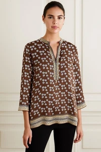 Lafayette 148 Brown Silk Floral Blouse - Picture 1 of 8