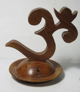 Om Symbol Teakwood 3 5/8" Incense Burner Collectible OSTIB-10s - Picture 1 of 7