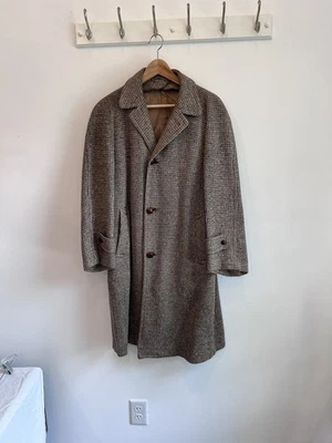 Post And Coach Mid Century 100% Wool Overcoat Brown Cream Check Size 44 - Image 1 of 4
