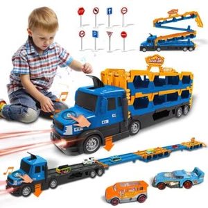 Kids 2 Cars Transport Truck Toy Foldable Race Track Multi-Level Storage Play Set - Picture 1 of 10