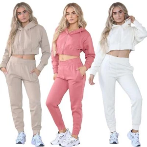 Kruze Tracksuits 2pcs Set Womens Long Sleeve Crop Hoodie Ladies Joggers Suit - Picture 1 of 19