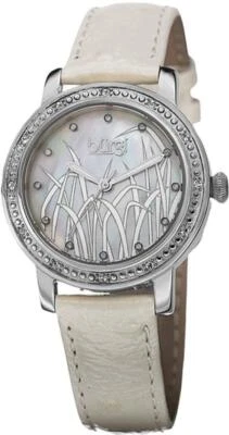 Relógio feminino Burgi BUR096SSW mostrador de diamante bisel pulseira de couro branco tom prateado - Imagem 1 de 4