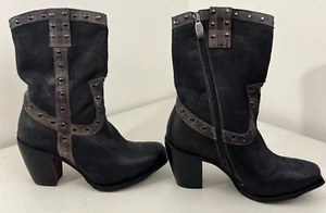 Mark Nason Women’s Black Size 7 Rivet Western-Style Boots Chunky Heel, Zip Up - Picture 1 of 13