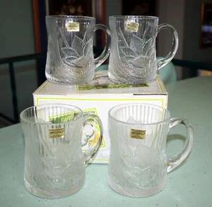 Vintage Arcoroc Magnolia 10 oz Glass Mugs USA Original Box Set of 4 New - Picture 1 of 5