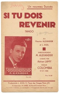 Si Tu dois revenir de Maurice ALEXANDER & L. AGEL par Adrian LAMY TANGO M.CHERON - Picture 1 of 2
