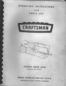 1973 Craftsman 101.22941 Power Hack Saw Instructions - Picture 1 of 1