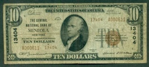$10.00 Nuevo con mil millones, Central NB MINEOLA, NY, 1929, fr. #1801-2, F+ - Imagen 1 de 2