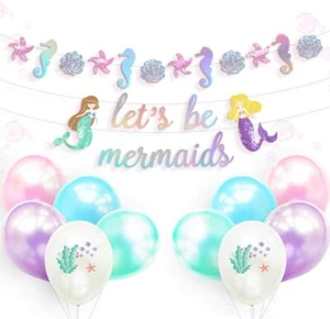 Birthday Party Decorations Pre-Assembled Glitter Mermaid Banner Let’s Be Mermaid - Picture 1 of 6