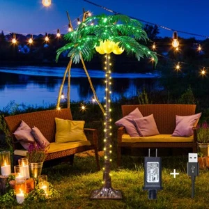 Lighted Palm Tree 5ft 208 Led Artificial Palm Tree Decor With Lighted Coconuts F - Picture 1 of 8