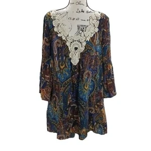 Entro Dress Womens Size Small Paisley Boho Crochet Lace Neckline 3/4 Sleeve - Picture 1 of 8