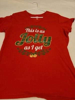 HOLIDAY TIME Women's Short Sleeve "This Is as Jolly as I Get" Red V-neck T-Shirt — 第 1/4 张图片