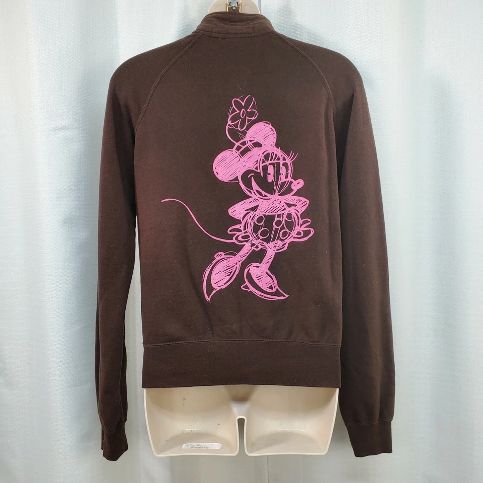 Chaqueta polar Disney con cremallera frontal Minnie Mouse talla S marrón rosa manga Dolman Foto 1 de 4