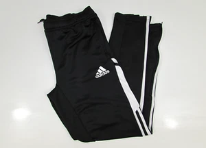 Adidas Track Pants Youth Boy 15/16 XL  Black White Stripes Zip Ankle - Picture 1 of 12