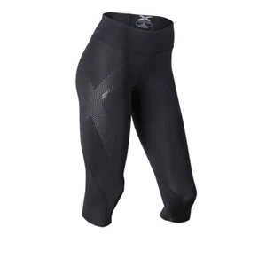 NEW || 2XU Womens Mid Rise 3/4 Compression Tight - Black Dotted Reflective Logo - Picture 1 of 4