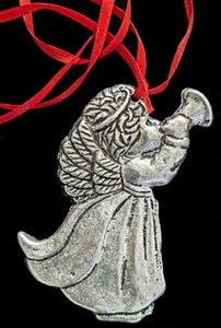 Pewter Angel with Trumpet Flat Christmas Ornament - Picture 1 of 2