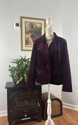 Talbots Women's Brown Suede One Botton Open  Purple Jacket 2 Pockets Size 12 - Image 1 of 4