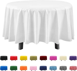 White 6 Pack Premium round Disposable Plastic Tablecloth - 84 Inch round Plastic - Picture 1 of 12