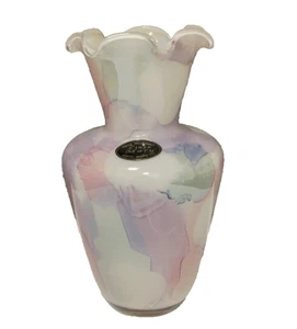 Arte Murano Linea Mary Ruffled Rim Edge Glass Bud Vase/Multicolor Pastel / 6" - Picture 1 of 12
