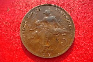 Rare France 5 Centimes 1916 Royal Mint of Spain top nice coin