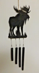Vintage Rustic Metal Folk Art Moose Theme Wind Chime 21" - Picture 1 of 6