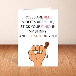 Funny Valentine's Day Card, Rude Roses Ae Red Poem, Pinky In The Stinky Poo Joke - Foto 1 di 7