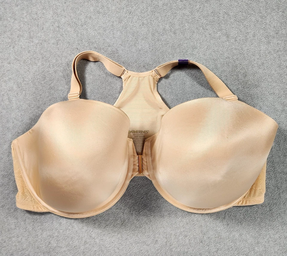 NUEVO CON ETIQUETAS Catherines Intimates Beige Cierre Frontal Con Aros Camiseta Sujetador Espalda Corredora 50DDD Foto 1 de 4