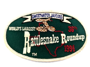 Sweetwater Jaycees Patch 36th Worlds Largest Rattlesnake Round-Up 1994 3"x5" - Picture 1 of 2