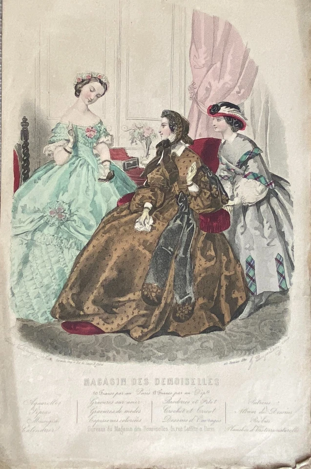 Gravur De Mode 26x17 Cm Magazin Der Demoiselles 1860 Von Anais Toudouze - Bild 1 von 1