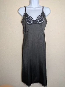 Black Lace Trim Slip Dress Size M/L Dark Feminine Gothic Coquette Minimalist - Picture 1 of 7