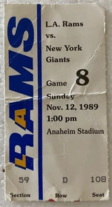 Biglietto Los Angeles Rams vs New York Giants Stub 12 novembre 1989 Football NFL - Foto 1 di 3