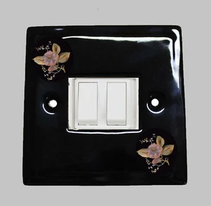 1 x Black Porcelain Double Lightswitch Melody Design - Picture 1 of 1