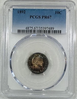 1892 10C Barber Dime PCGS PR67 4875.67/35397489! Stunning Gem Proof! - Image 1 of 4