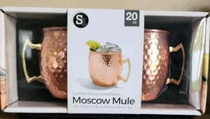 Set of 2 Hammered Copper Moscow Mule Cups Mugs Share It In Style NIB - Picture 1 of 6