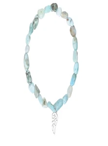 Armband, Larimar, 06mm Nuggets, Silber-Flügel, 15cm (für Kinder) - Bild 1 von 3