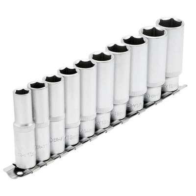 Draper 3/8"D 10 Piece Deep Metric Socket Set on Metal Rail 10-19mm 16401 - Image 1 of 3
