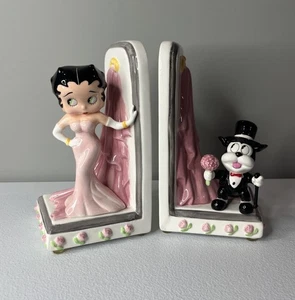 Vintage 1997 Betty Boop Buchstützen Bett der Rosen Bimbo die Katze Vandor Keramik Set - Bild 1 von 10