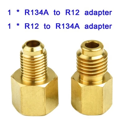 2PCS R12 and For R134a Brass Adapters for Car AC System Easy Connection - Image 1 of 4